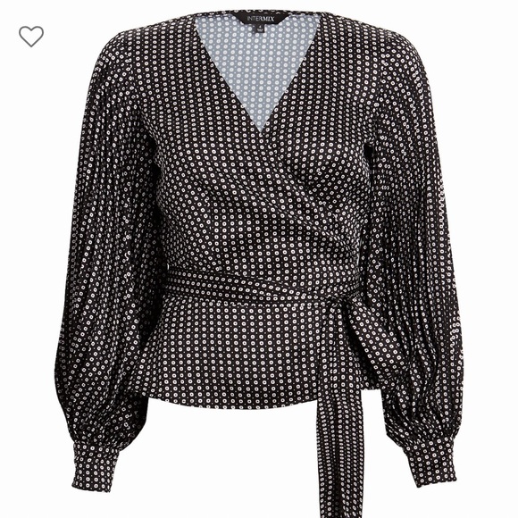 INTERMIX JENNA WRAP DUCHESS SATIN TOP IN MULTI - Picture 1 of 16
